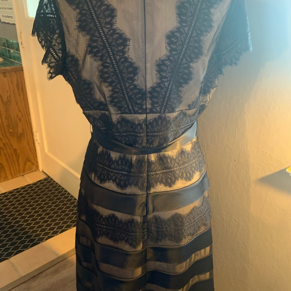 BLACK  LACE , BEIGE LINED DRESS